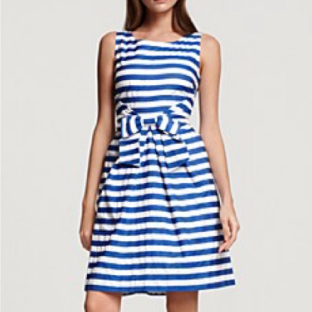 KATE SPADE BLUE WHITE AWNING STRIPE JILLIAN SWING DRESS 14 NWOT